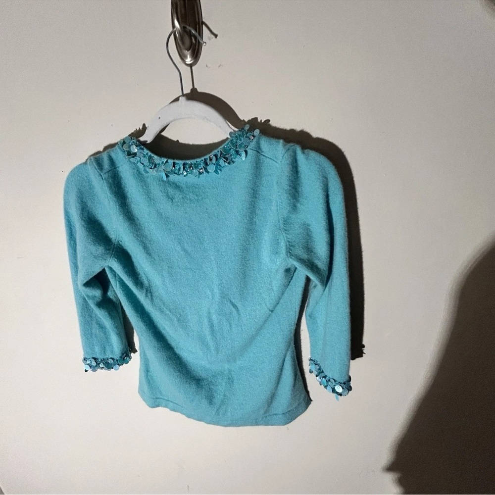 Saks Fifth Avenue Teal Embellished Cashmere Sweater Sz Small VGUC - Picture 9 of 12